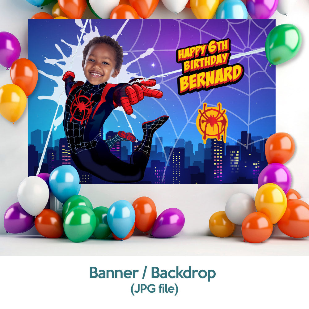 Bundle Miles Morales themed birthday decor, Spiderverse theme party, Custom Miles Morales backdrop. 399B4