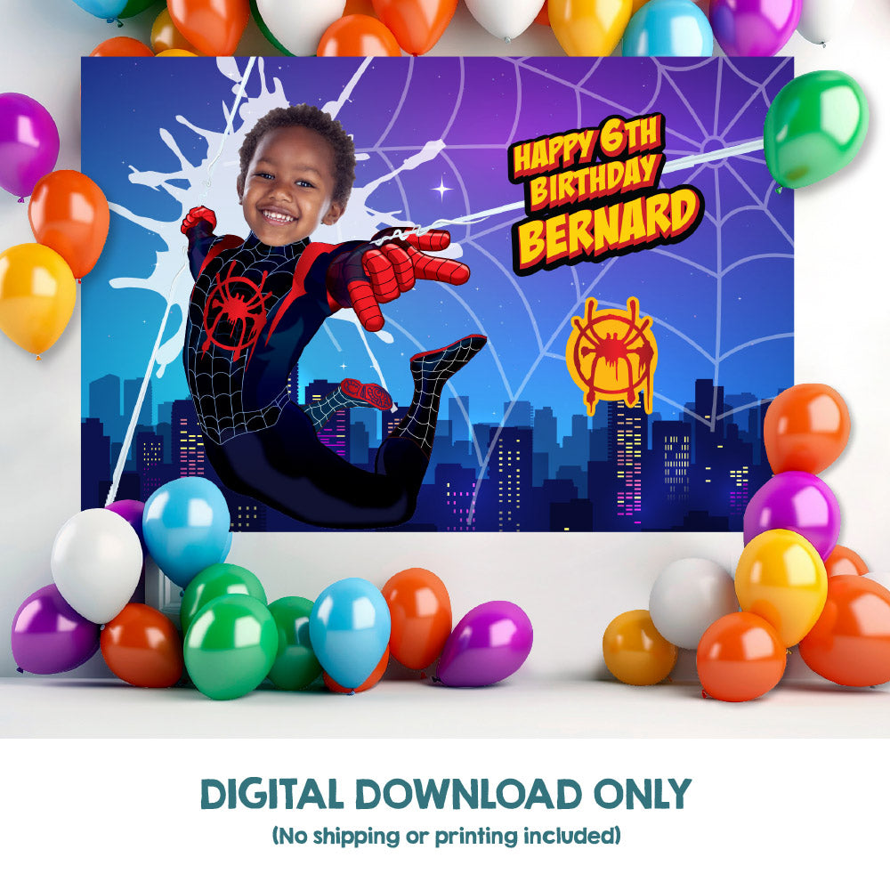 Bundle Miles Morales themed birthday decor, Spiderverse theme party, Custom Miles Morales backdrop. 399B4