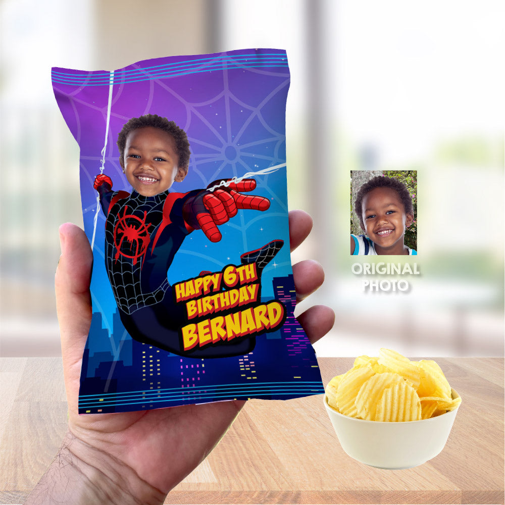 Bundle Miles Morales Party snacks matching labels with photo: drinks, favors, Chips. 399B3