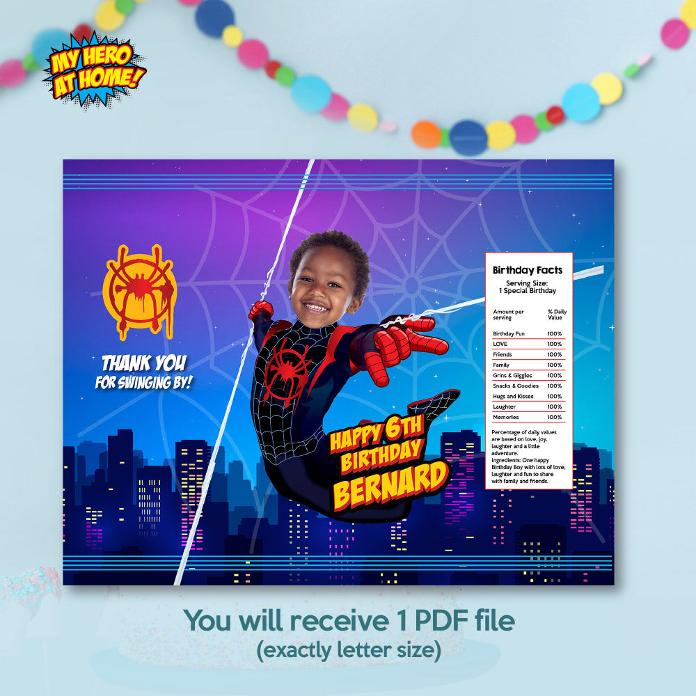 Bundle Miles Morales Party snacks matching labels with photo: drinks, favors, Chips. 399B3