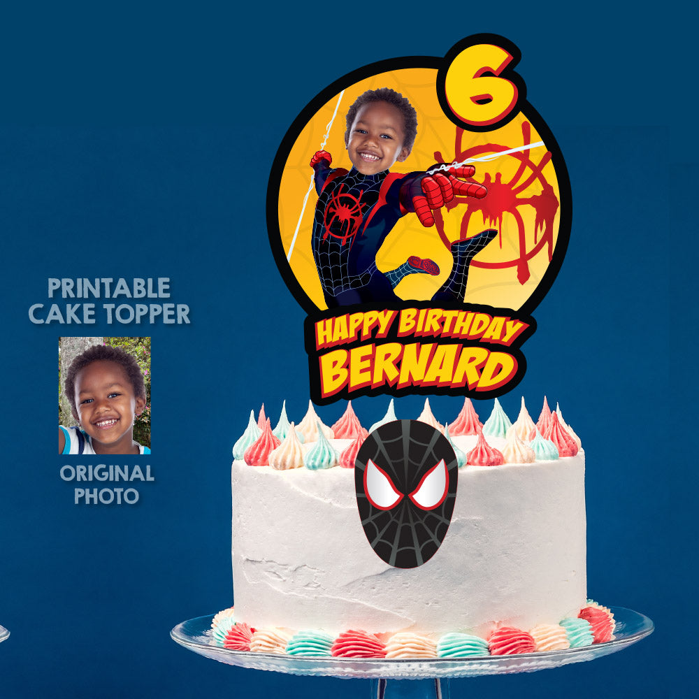 Miles Morales Cake topper with kid as the star, printable Spiderverse cake decor. 399CT