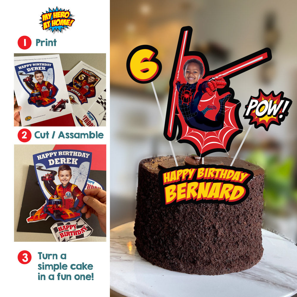 Miles Morales Cake topper with kid as the star, printable Spiderverse cake decor. 399CT