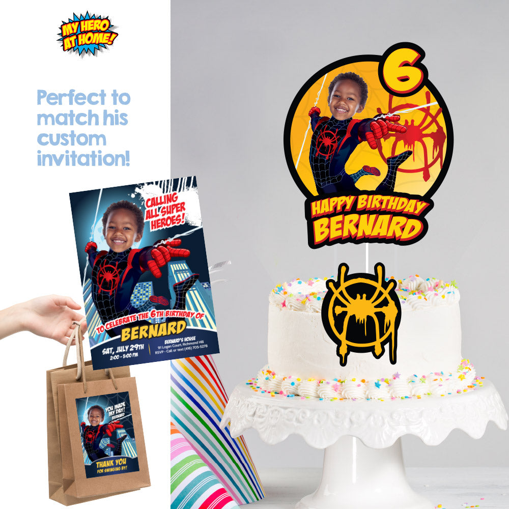 Miles Morales Cake topper with kid as the star, printable Spiderverse cake decor. 399CT