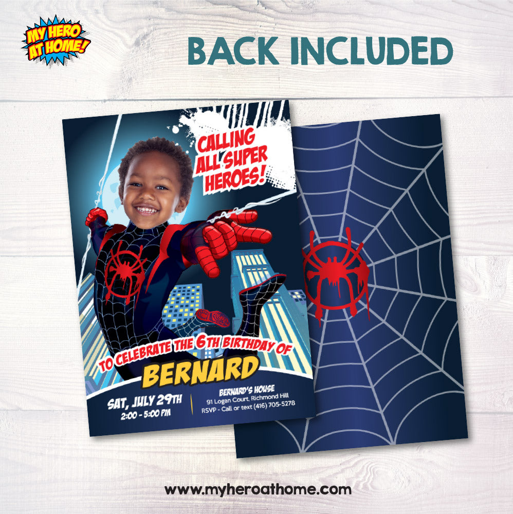 Miles Morales photo Invitation, Spider Verse Party, Miles Morales Digital Party Invite. 399IN
