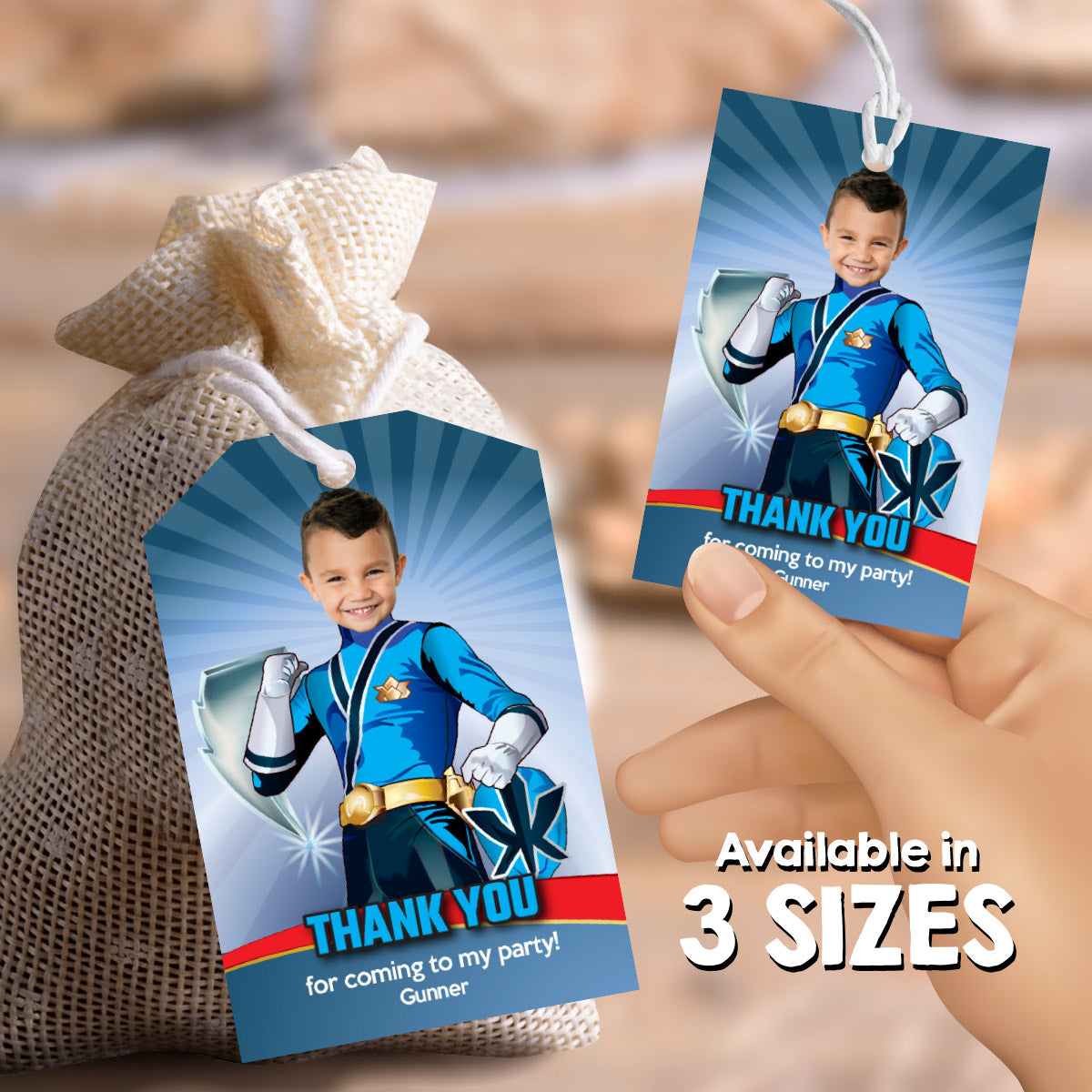 Custom Boy Power Ranger Birthday thank you and favor tags with photo ...