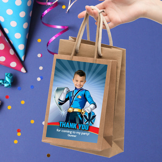 Custom Power Rangers Birthday Favor Tags with photo, Blue Ranger Photo Thank You. 395TY
