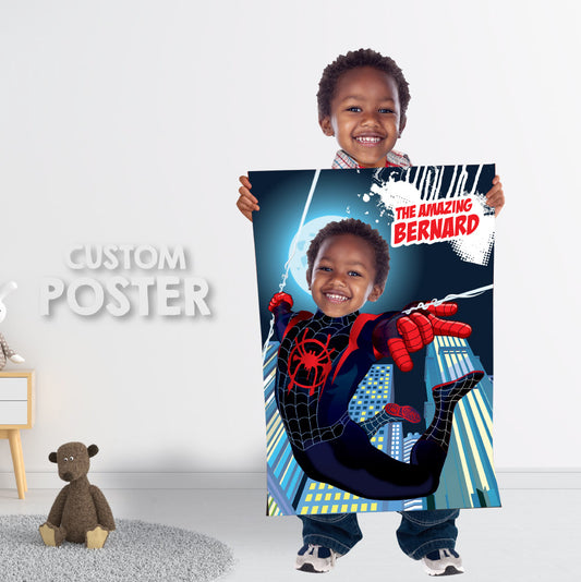 Spider-Verse Poster with kid as Miles Morales, Printable Spiderverse gift, Spin Poster. 399PG