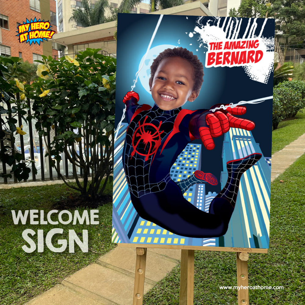 Spider-Verse Poster with kid as Miles Morales, Printable Spiderverse gift, Spin Poster. 399PG