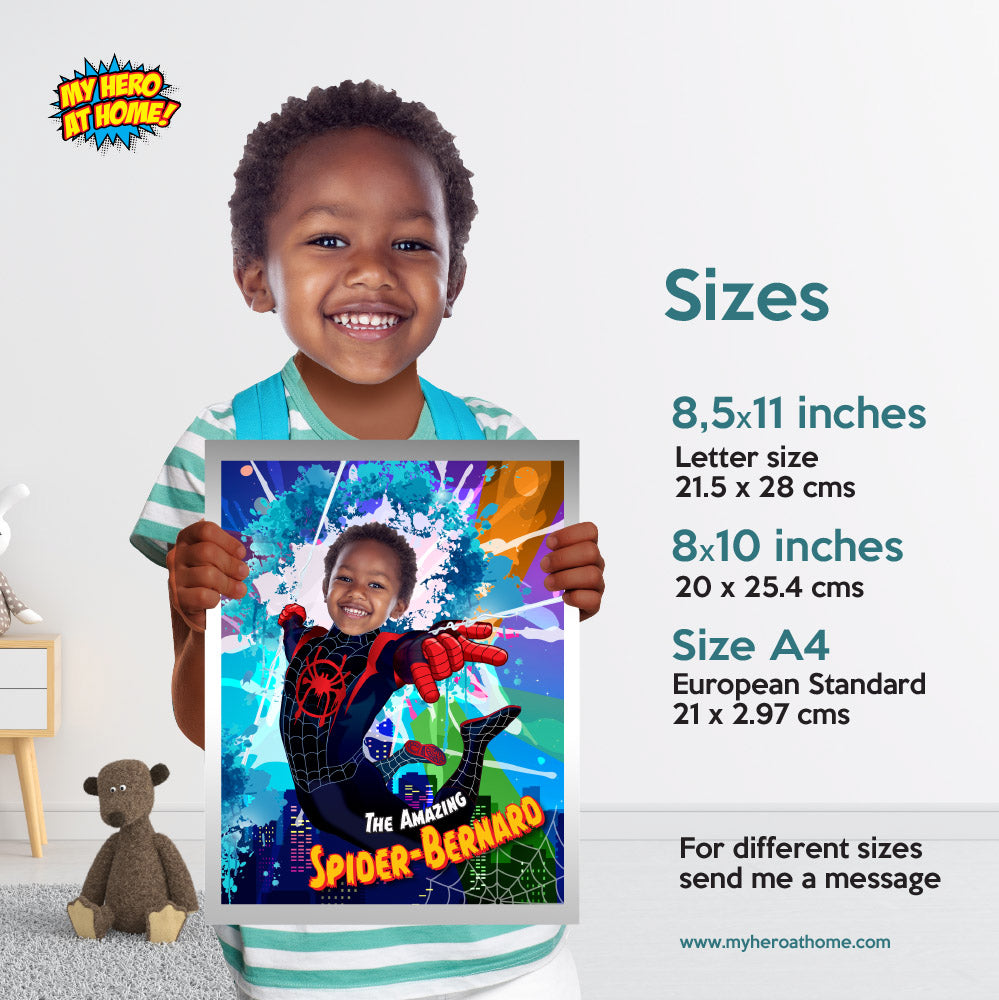 Custom Spider-Verse Print with kid as Miles Morales (Superhero Prints with photo, Spin Decor). 399PS