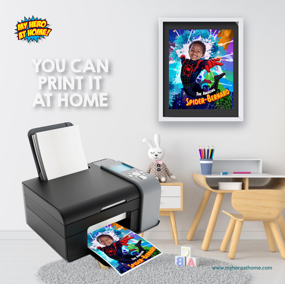 Custom Spider-Verse Print with kid as Miles Morales (Superhero Prints with photo, Spin Decor). 399PS