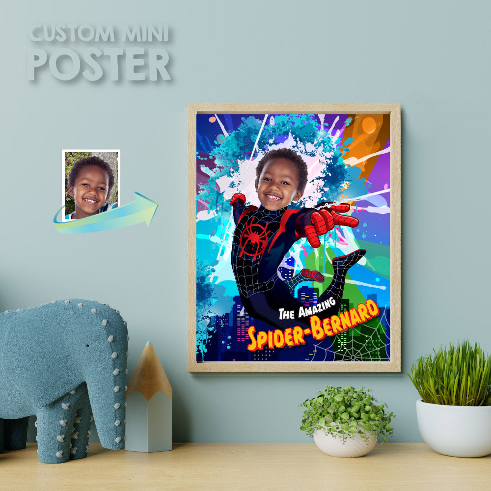 Custom Spider-Verse Print with kid as Miles Morales (Superhero Prints with photo, Spin Decor). 399PS
