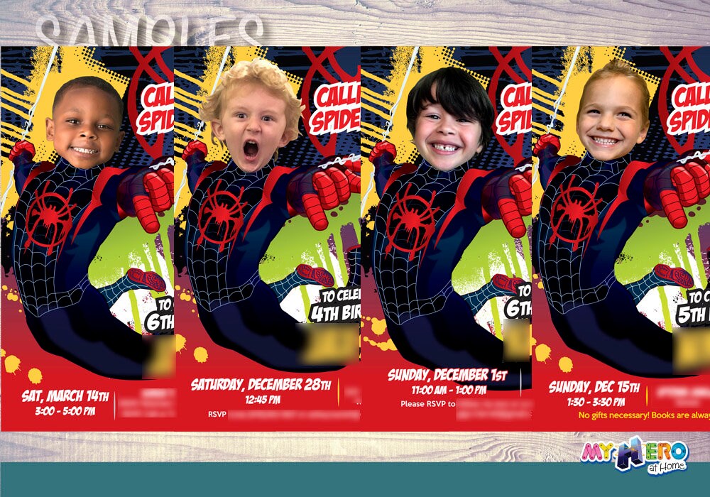 Custom Spider-Verse Miles Morales Birthday Invite Featuring Kid as the Superhero. 400IN