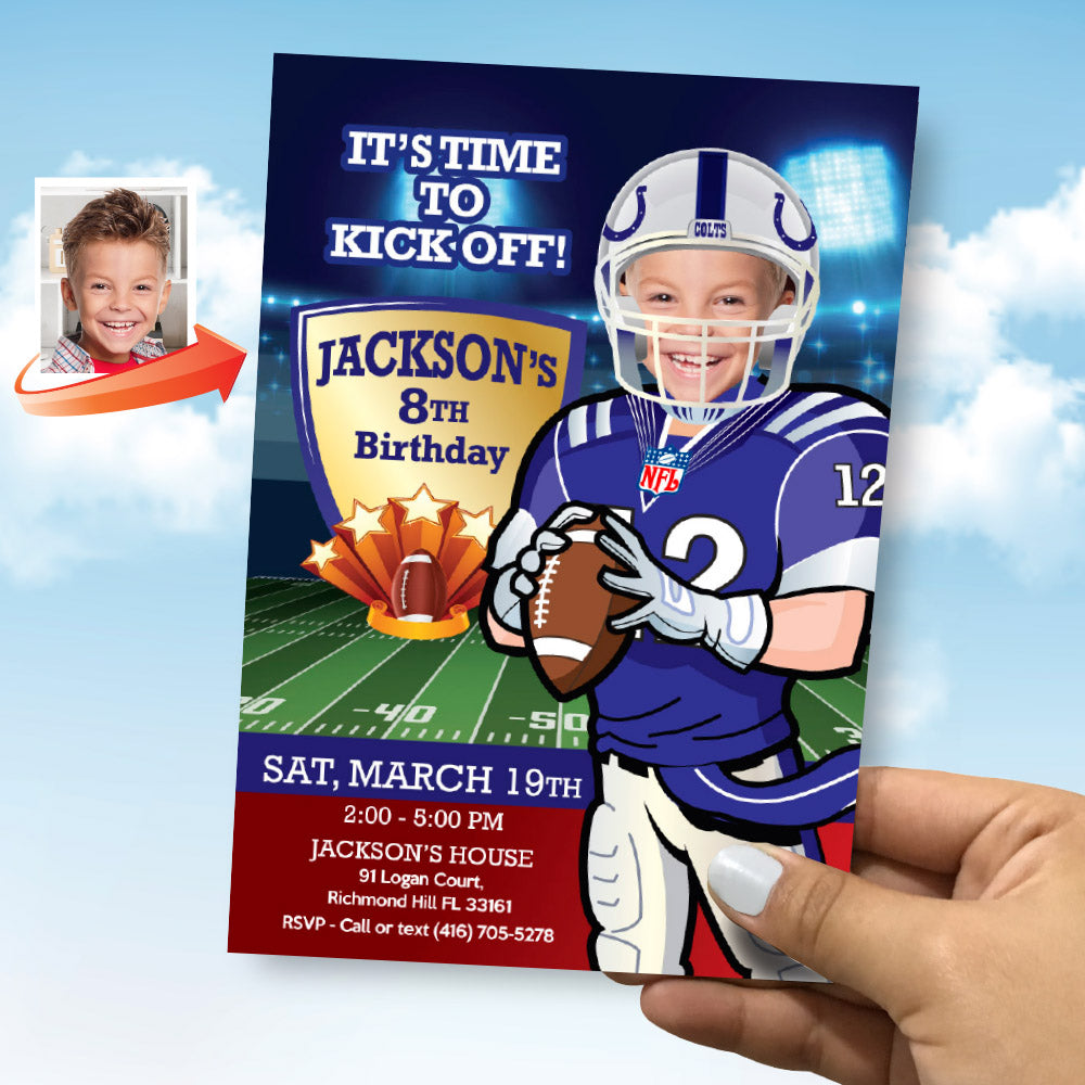 Indianapolis Colts birthday Invitation template with your kid as the star, Colts kids theme Party. 403C