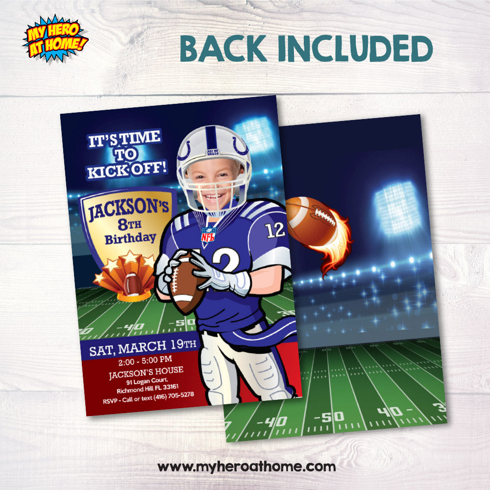 Indianapolis Colts birthday Invitation template with your kid as the star, Colts kids theme Party. 403C