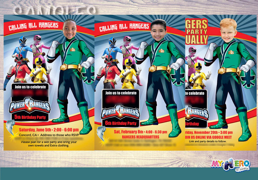 Green Power Ranger Halloween party Invitation, Halloween Green Power Ranger template, Green ranger birthday. 2091