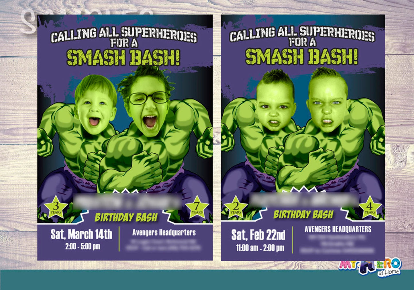 Joint Two Kids Hulk Birthday Party Template with Children as their favorite Superhero 418