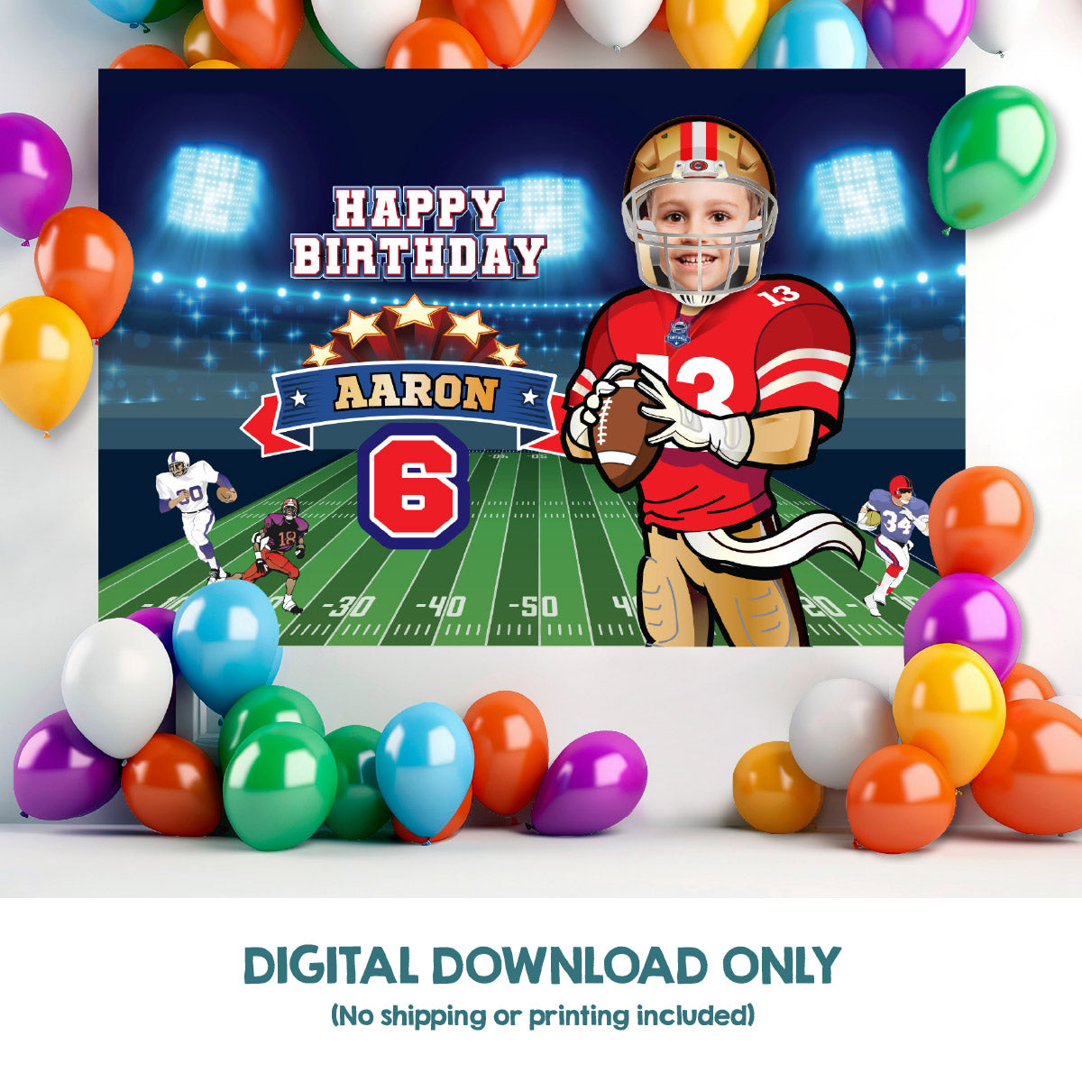 Personalized Football Party banner with photo, 49ers Birthday Backdrop. 420BB