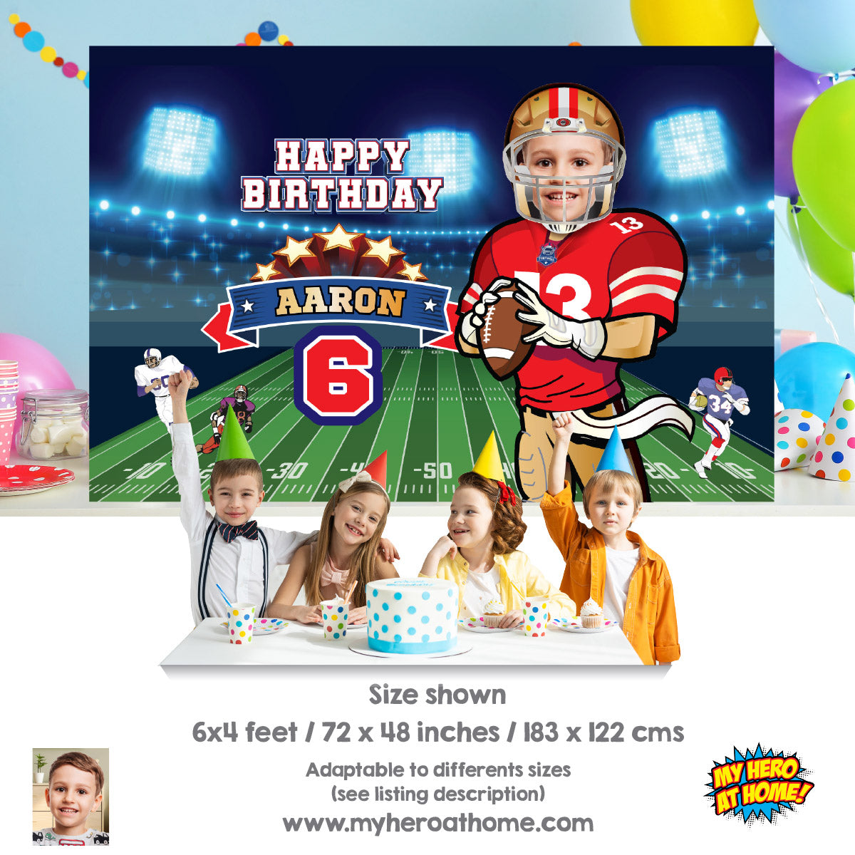 Personalized Football Party banner with photo, 49ers Birthday Backdrop. 420BB