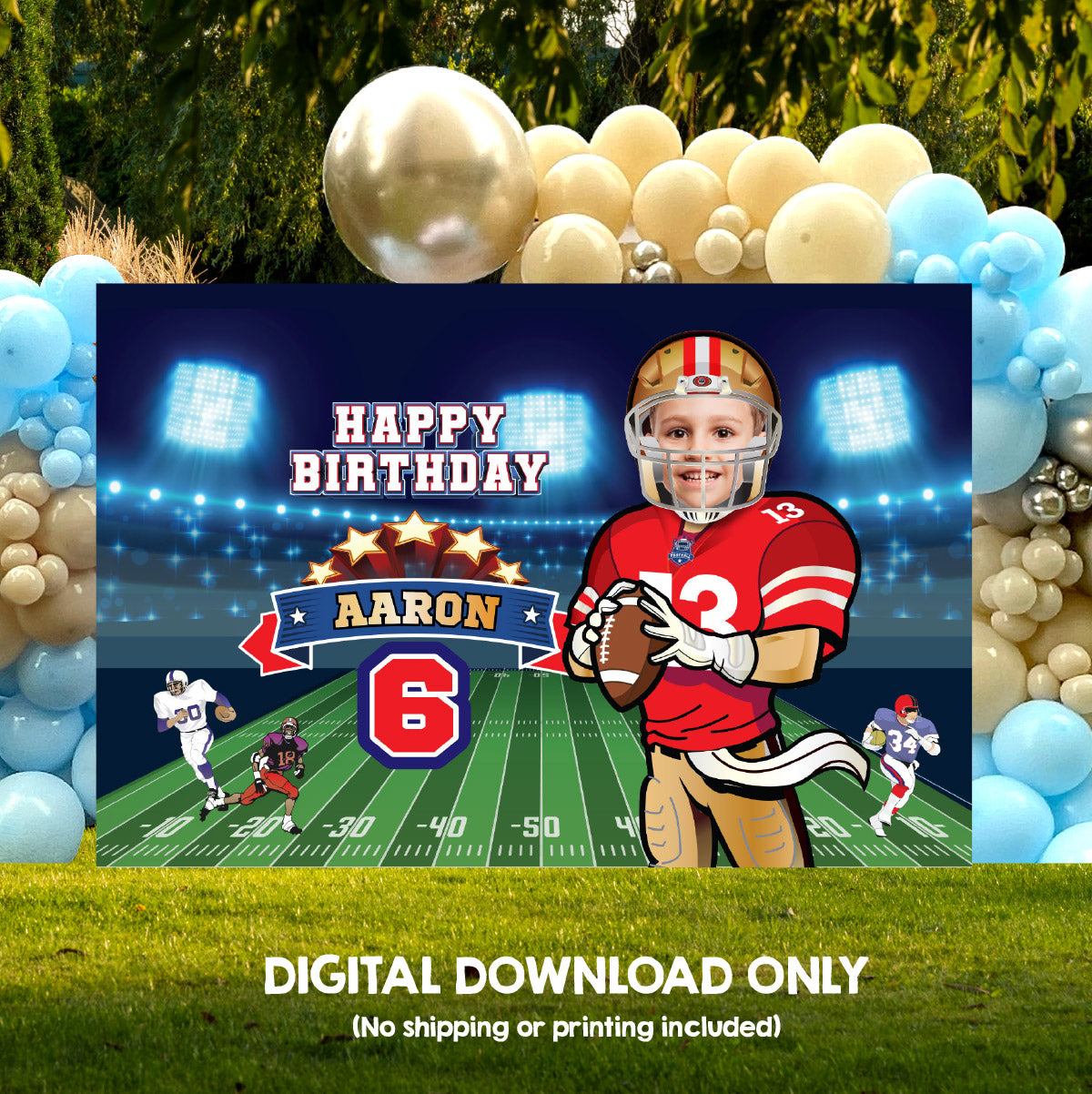 Personalized Football Party banner with photo, 49ers Birthday Backdrop. 420BB