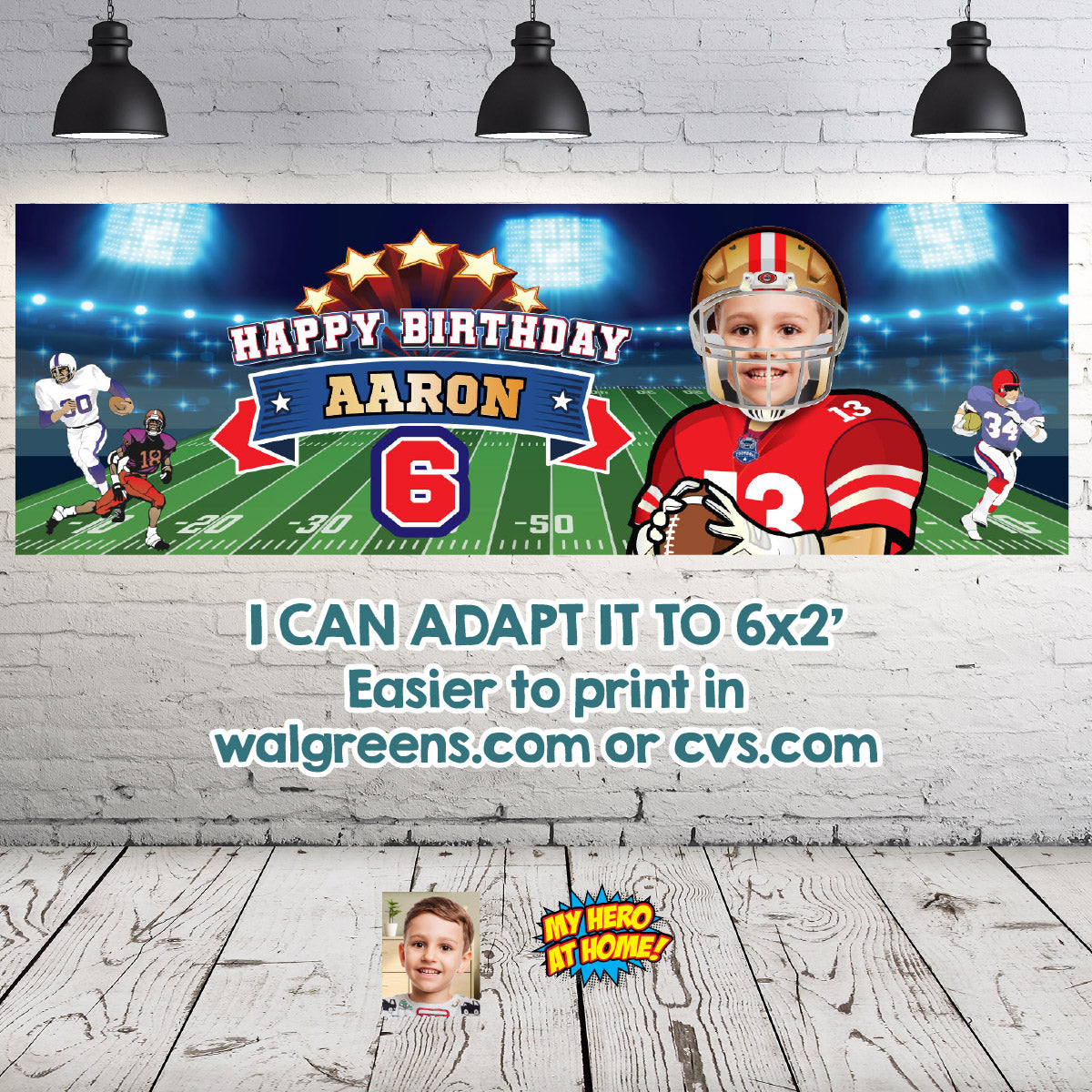 Personalized Football Party banner with photo, 49ers Birthday Backdrop. 420BB