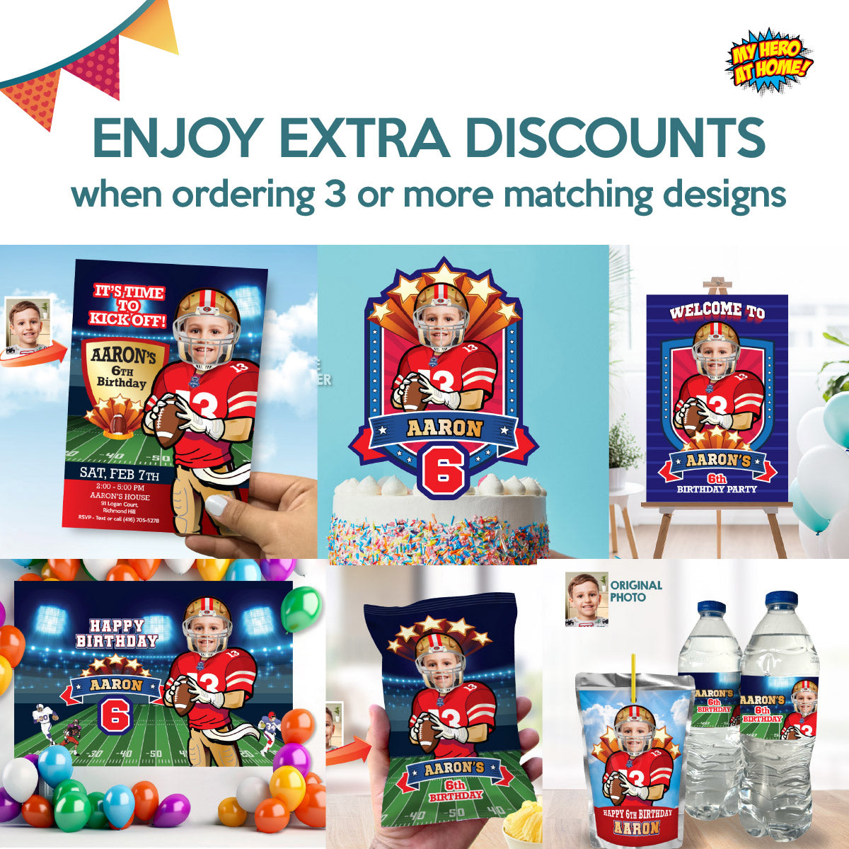 Personalized Football Party banner with photo, 49ers Birthday Backdrop. 420BB