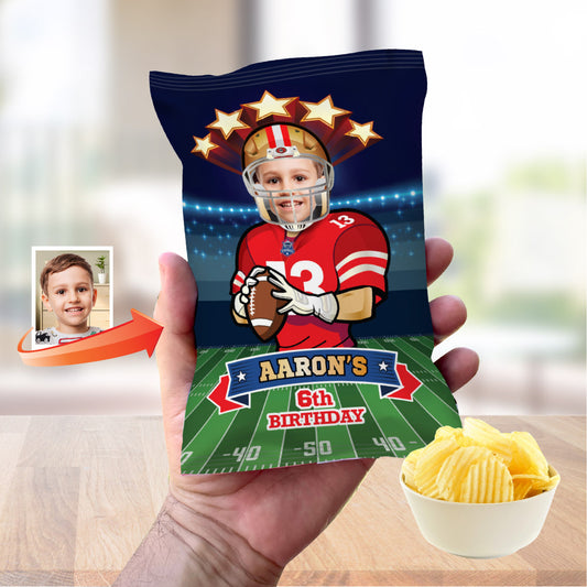 Football Chip Bag wrappers with photo, 49ers Snacks Bag labels. 420CB