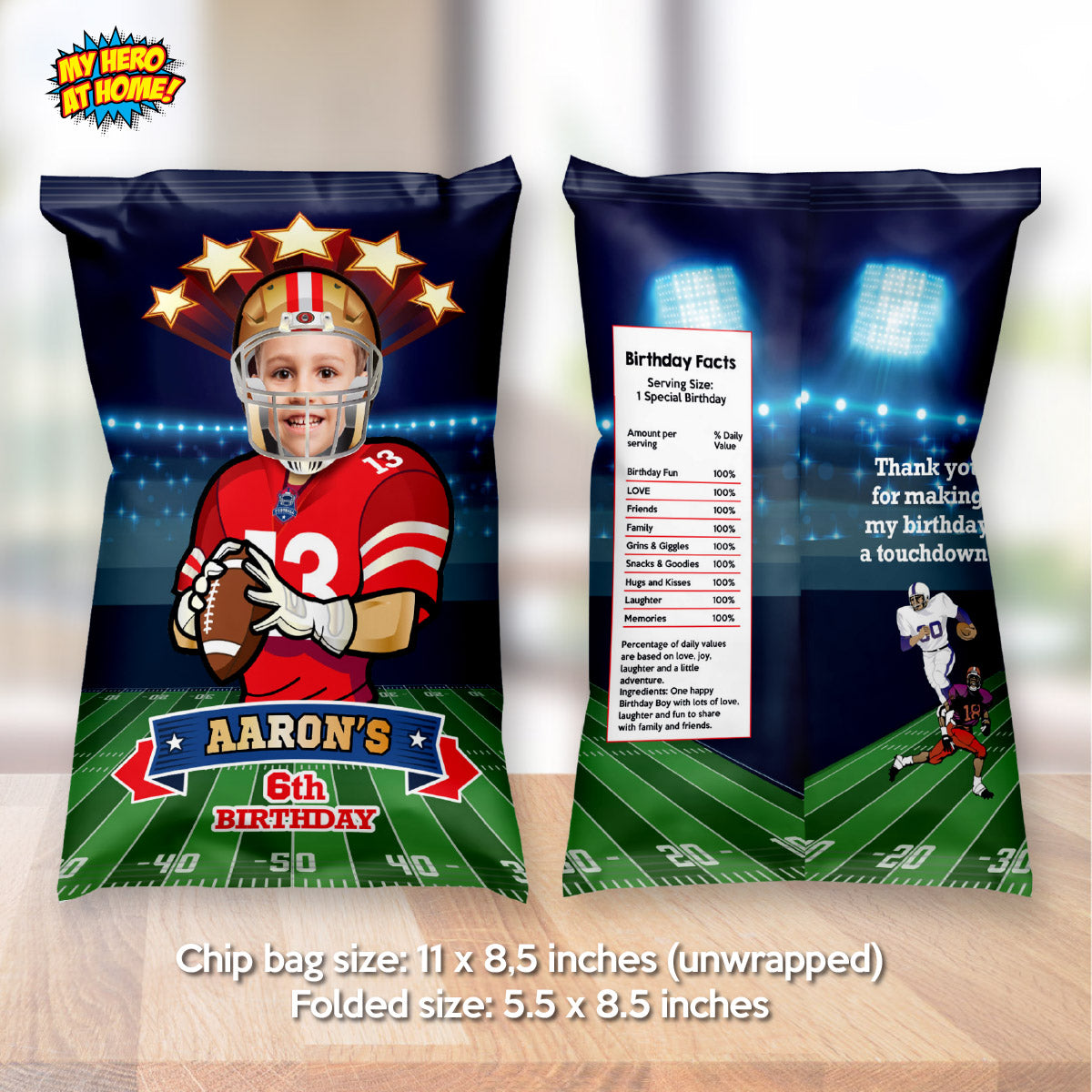 Football Chip Bag wrappers with photo, 49ers Snacks Bag labels. 420CB