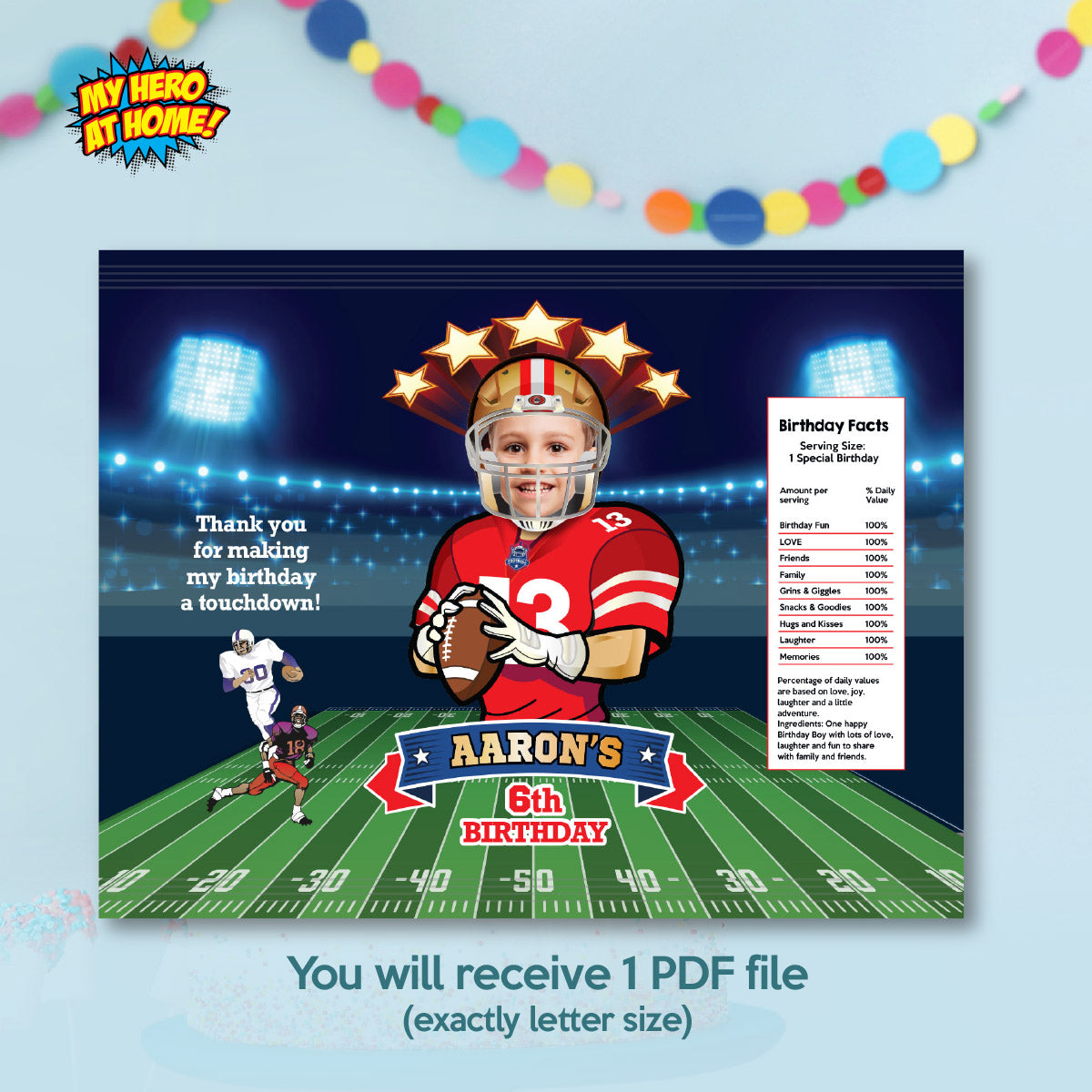 Football Chip Bag wrappers with photo, 49ers Snacks Bag labels. 420CB
