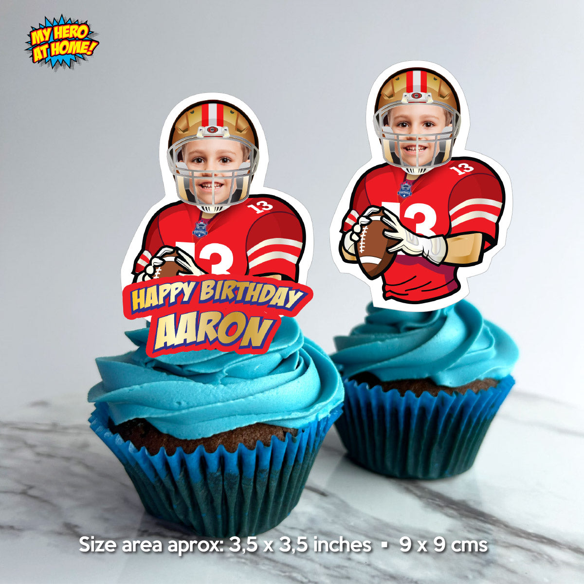 Personalized Football 49ers Cupcakes Toppers featuring birthday kid. 420CK