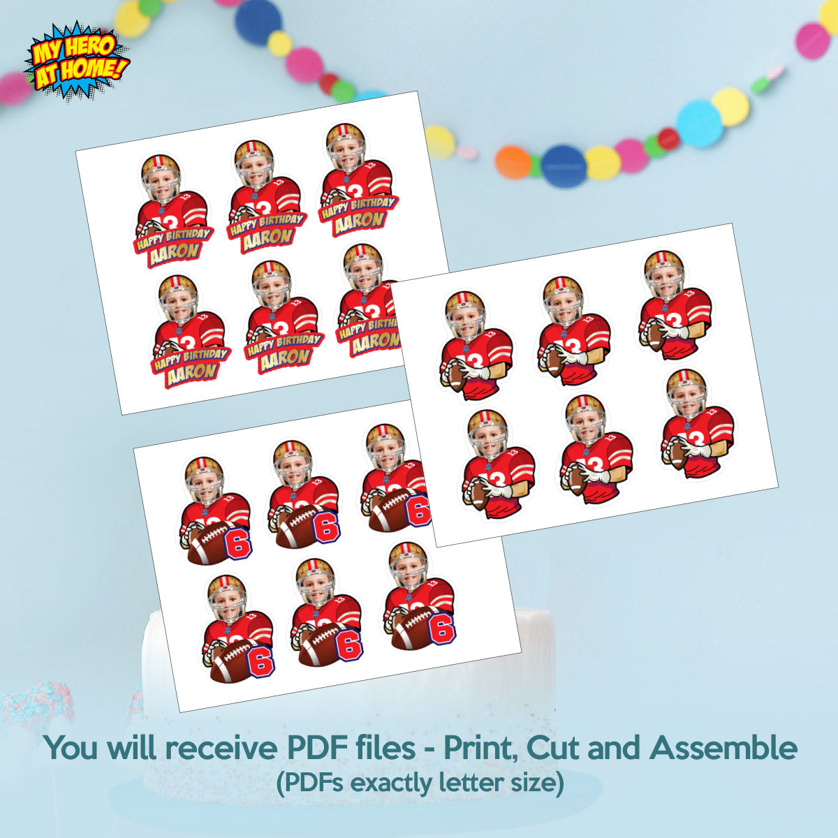 Personalized Football 49ers Cupcakes Toppers featuring birthday kid. 420CK