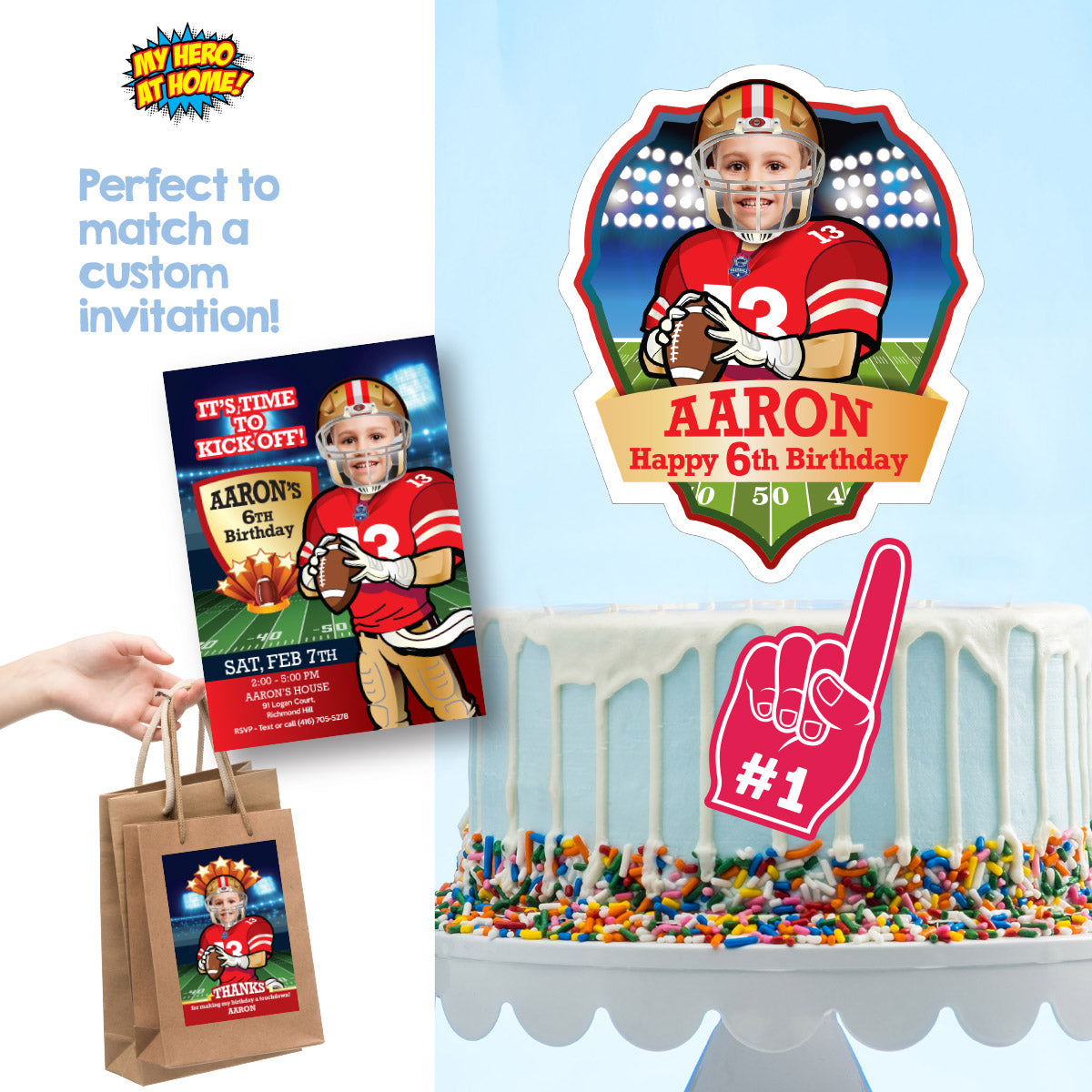 Cake topper themed 49ers, Printable cake Quarterback 49ers. 420CT3