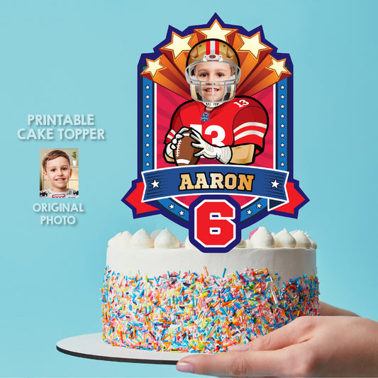 Football 49ers Cake topper with birthday kid as his favorite player. 420CT