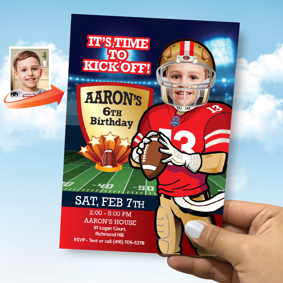 Custom 49ers Birthday Party Invitation with kid as his favorite player, 49ers digital invite. 420IN