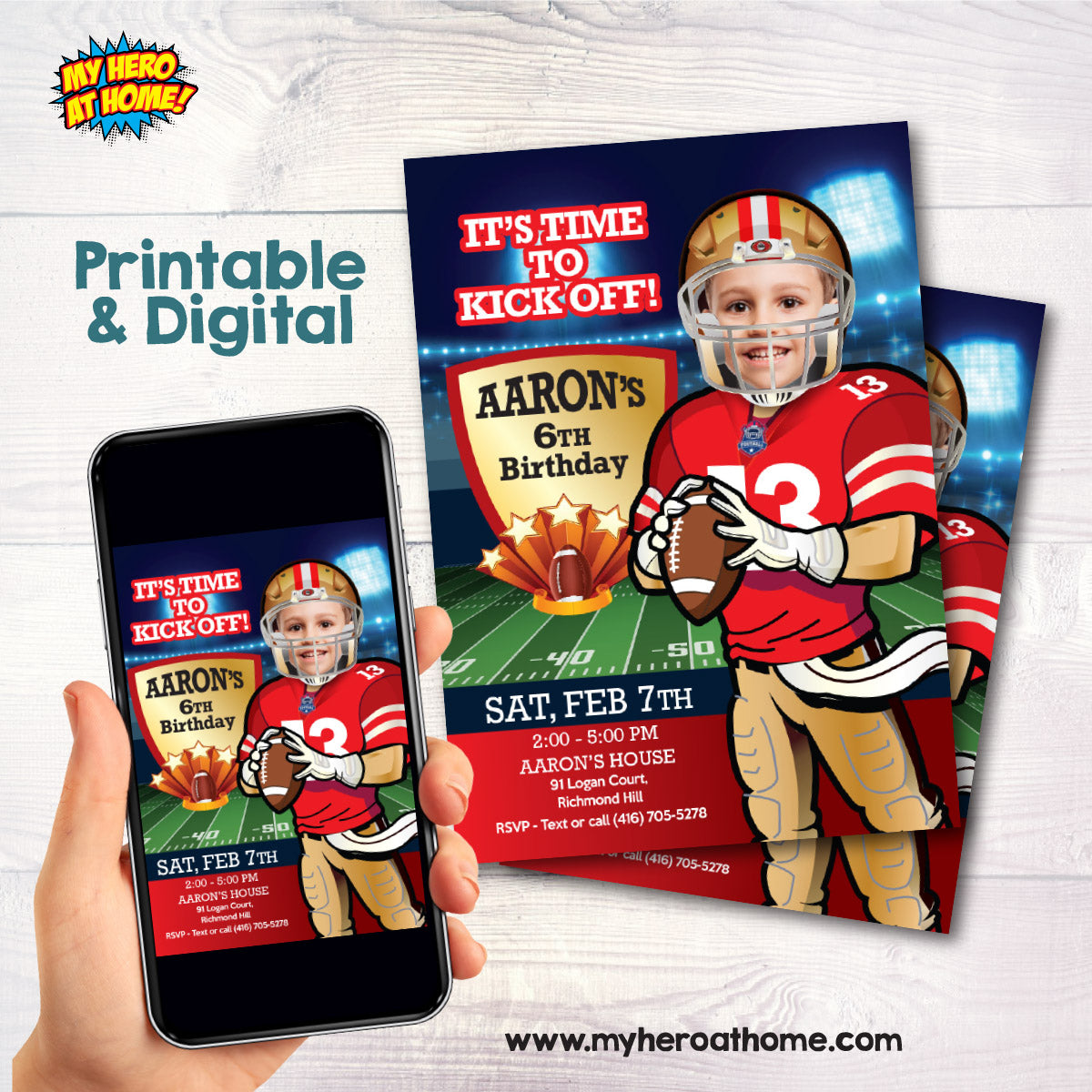 Custom 49ers Birthday Party Invitation with kid as his favorite player, 49ers digital invite. 420IN