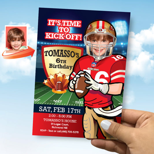 San Francisco 49ers birthday party Invitation with your child as his favorite player, 49ers kids theme party. 420INB