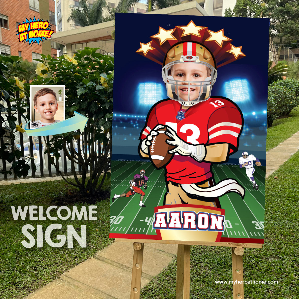 Printable Football gifts ideas with photo, Personalized 49ers poster with kid as player. 420PG