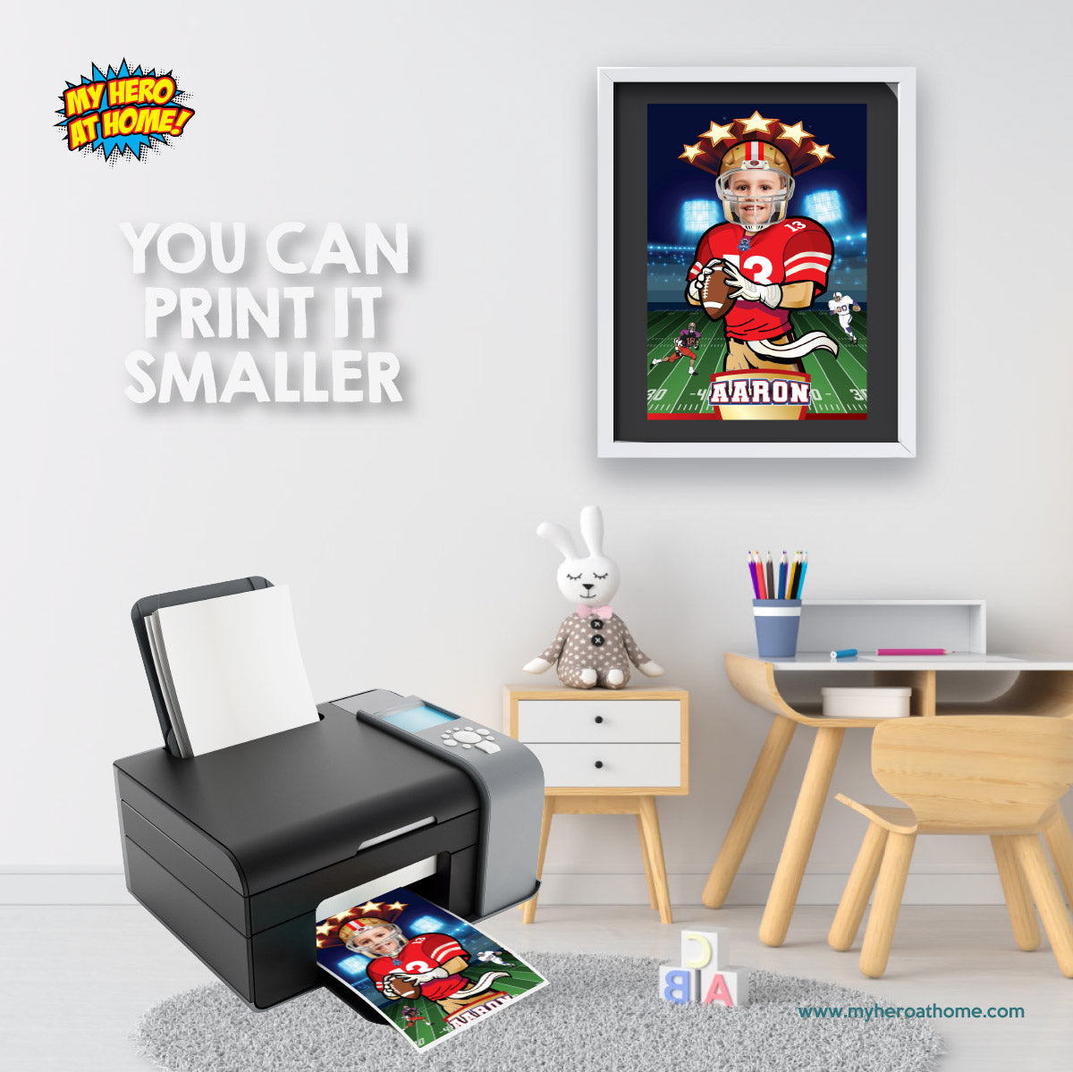 Printable Football gifts ideas with photo, Personalized 49ers poster with kid as player. 420PG