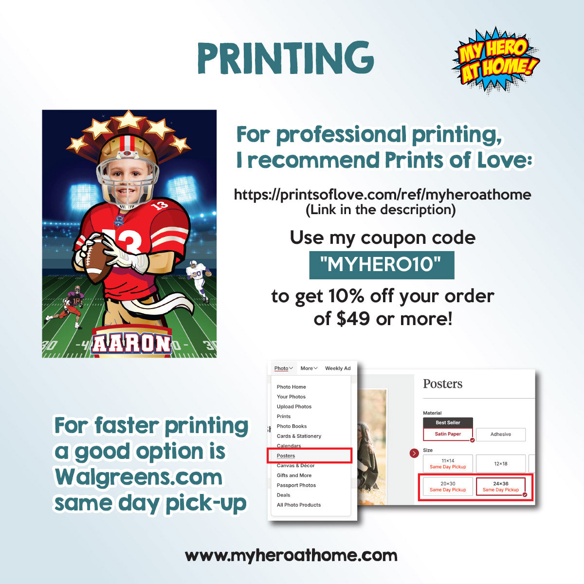 Printable Football gifts ideas with photo, Personalized 49ers poster with kid as player. 420PG