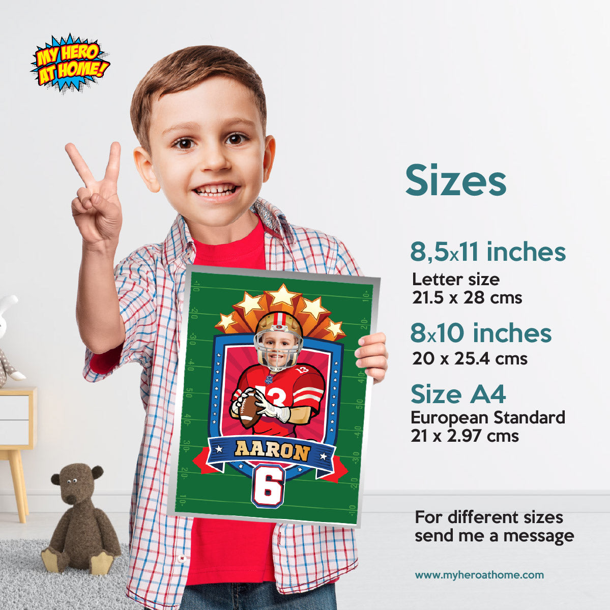 Custom Football Print with kid as favorite player, Personalized 49ers gifts with photo. 420PS