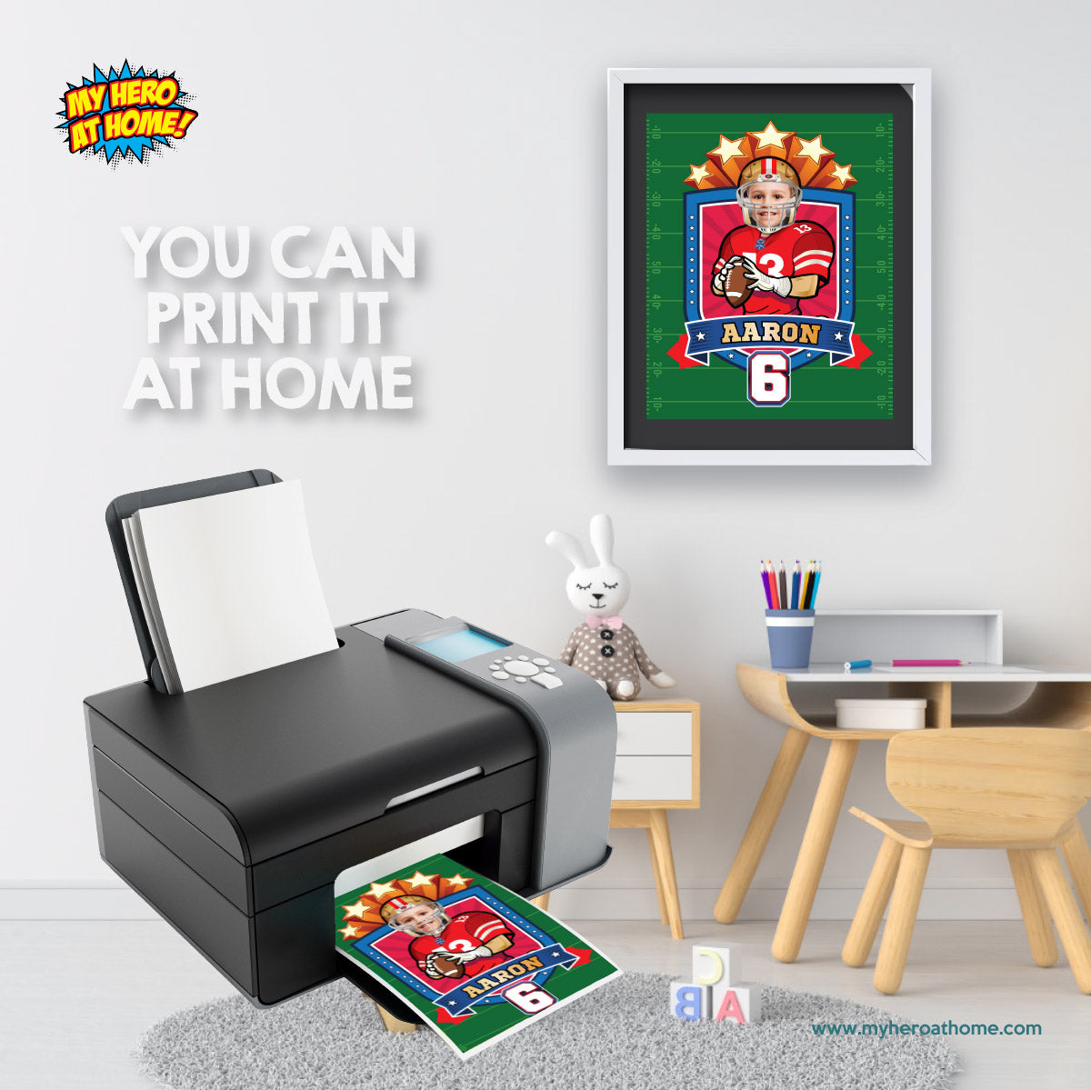 Custom Football Print with kid as favorite player, Personalized 49ers gifts with photo. 420PS