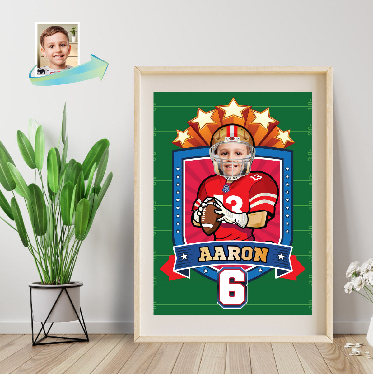 Custom Football Print with kid as favorite player, Personalized 49ers gifts with photo. 420PS