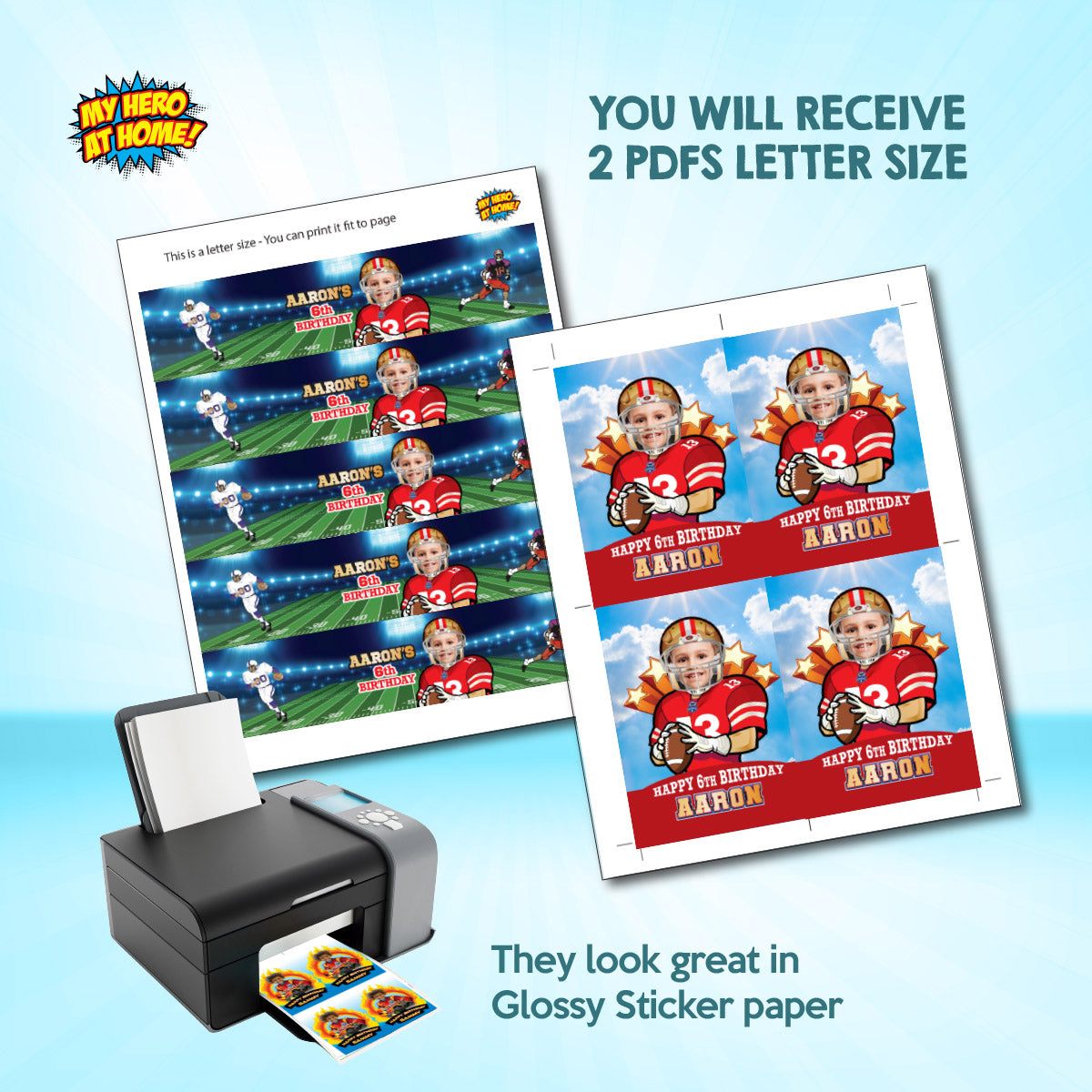Football 49ers water wrappers and juice labels with kid as the star. 420WJ