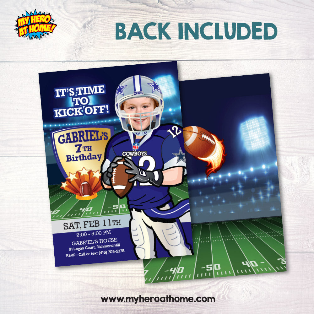 Dallas Cowboys birthday Invitation template with your kid as the star, Dallas Cowboys children theme party. 421IN