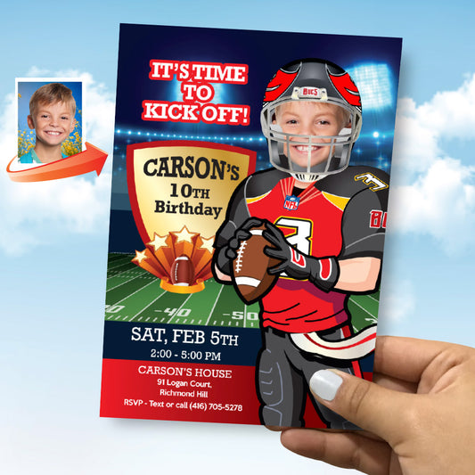 Tampa Bay Buccaneers birthday Invitation template with your kid as the star, Buccaneers kids theme party. 422IN