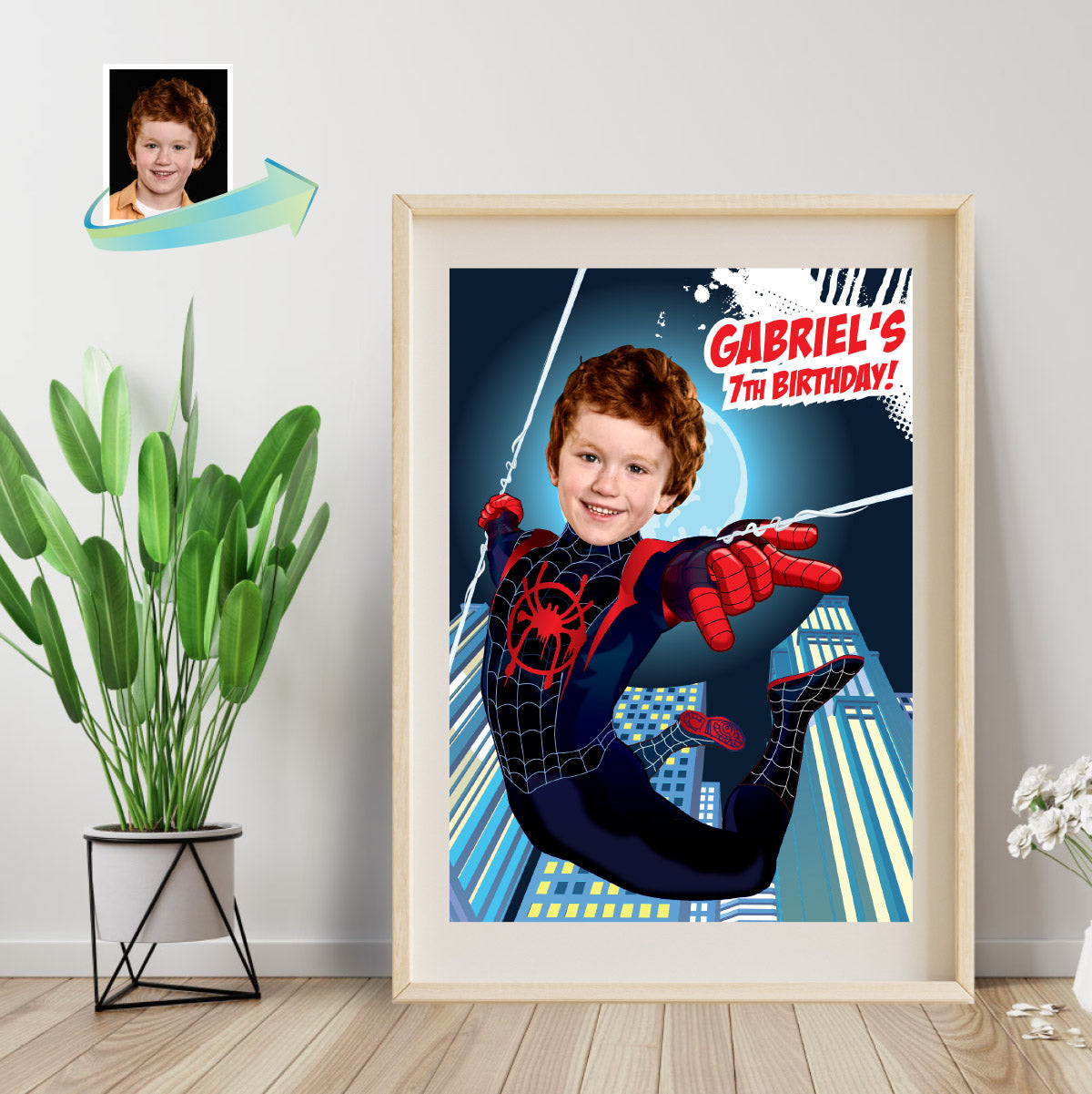 Personalized SpiderVerse Print with Child as Miles Morales. 428B