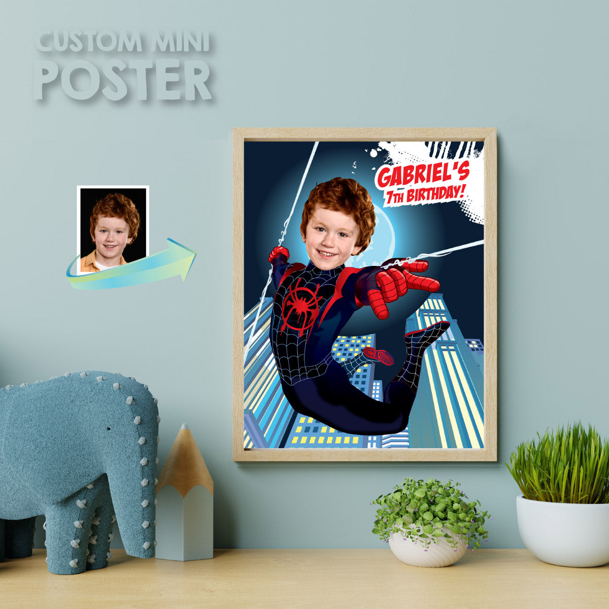 Personalized SpiderVerse Print with Child as Miles Morales. 428B