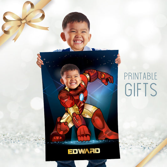 Personalized Ironman Gifts with kid as his favorite Avenger, Ironman Poster with photo. 429GF