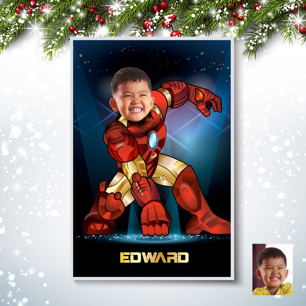 Personalized Ironman Gifts with kid as his favorite Avenger, Ironman Poster with photo. 429GF