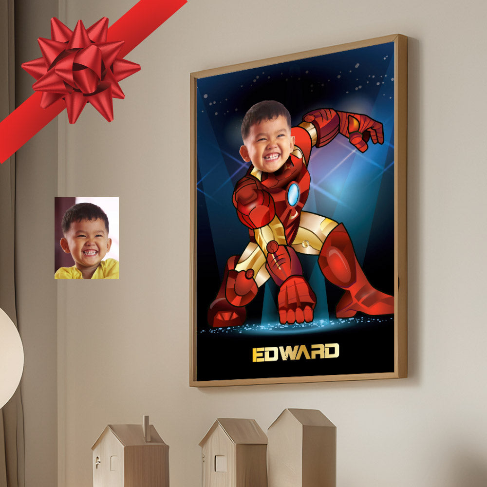 Personalized Ironman Gifts with kid as his favorite Avenger, Ironman Poster with photo. 429GF