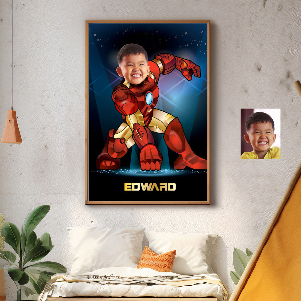 Personalized Ironman Gifts with kid as his favorite Avenger, Ironman Poster with photo. 429GF